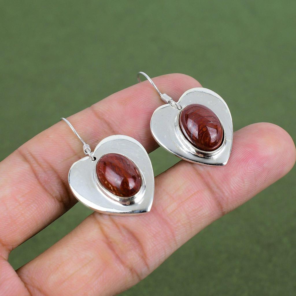 Серьга из красного змеиного яшмы Серьга из стерлингового серебра 925 пробы Ручная работа Длинная серьга Красная змеиная яшма Ювелирные изделия из камней Подарки для нее