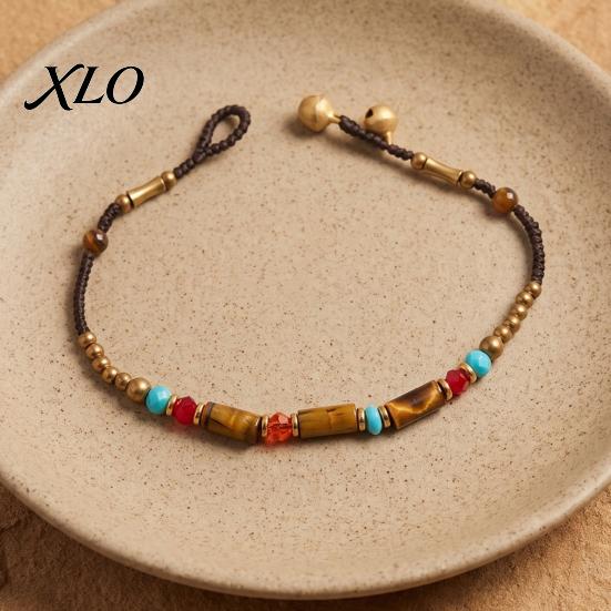 Holiday Gift for Her Bohemian Bracelet Women, Handmade Bamboo Joint Beaded Unique Niche Alloy Stackable Bracelet, Ethnic Style Boho Summer Jewelry