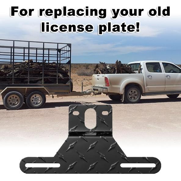 CZC AUTO Aluminum Trailer License Plate Light Bracket With Light Mount Hole For Trailers Trucks (Black)