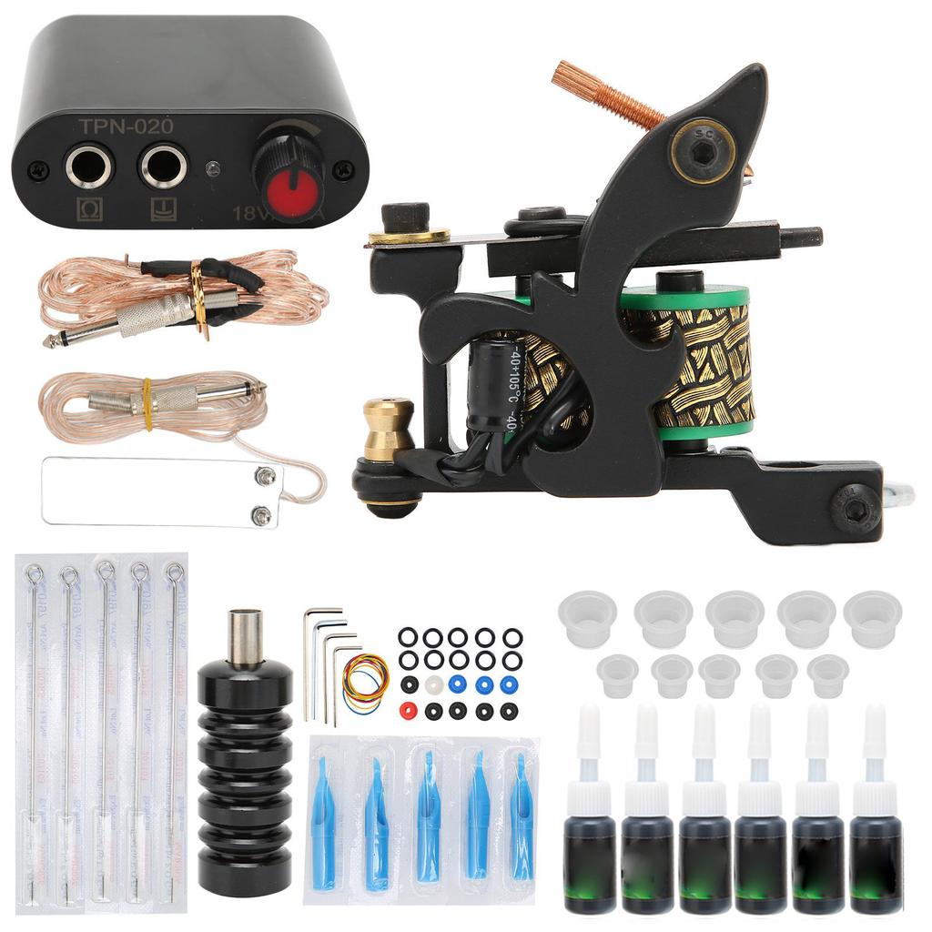 WSTZ0803‑20 Tattoo Coil Machine Black Mini Tattoo Power Supply Set for Beginners Professionals