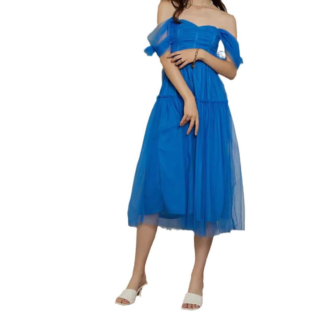 2025 Новое женское платье, сетчатое платье, платье принцессы без рукавов, среднее платье