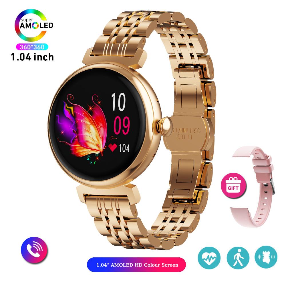 1,04-дюймовый AMOLED-экран Модные женские умные часы Экран Always On Display Bluetooth-звонки Умные часы Металлический корпус Маленький экран Часы