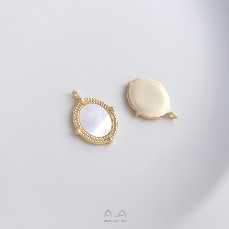 14K Gold-Filled Necklace with Inlaid Natural Mirror Sea Shell Pendant and Clavicle Chain