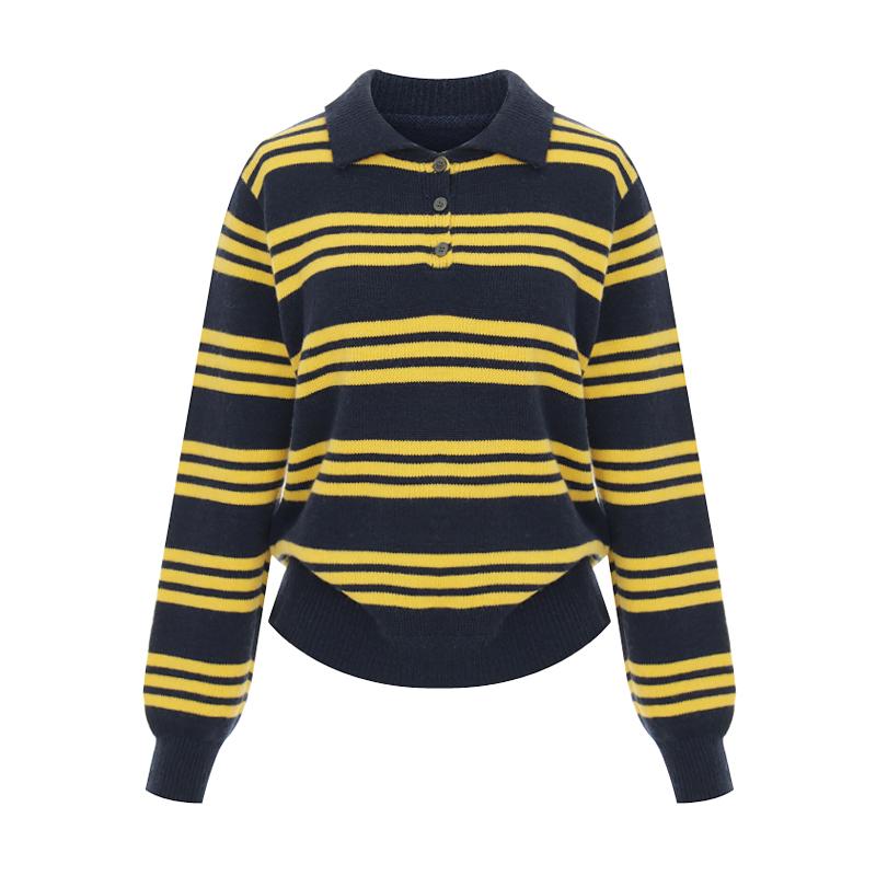 SELLY'S Striped Collar Slim Knit_I6A-Ckn003
