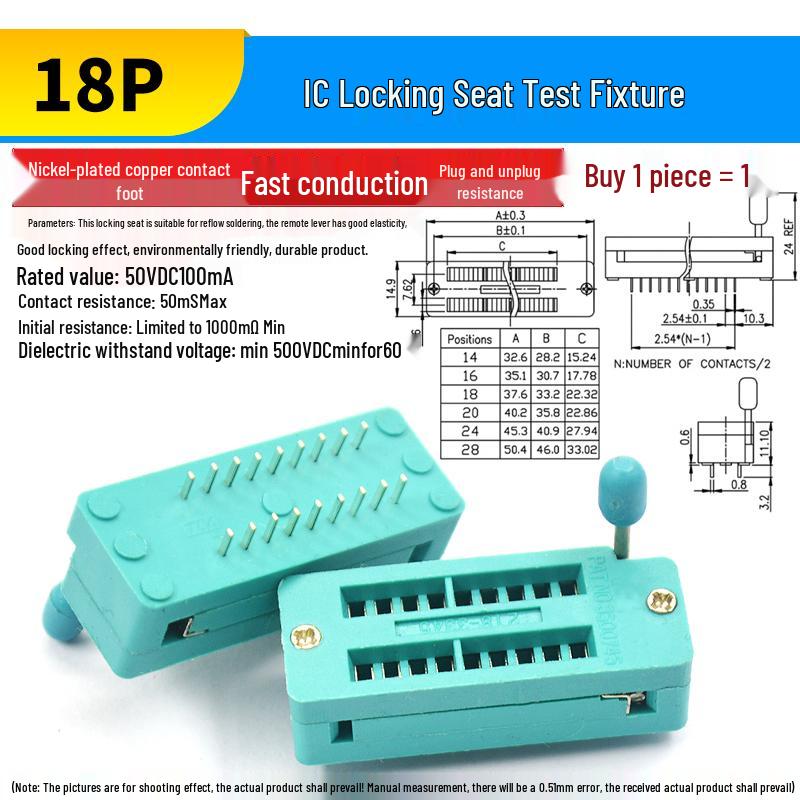 IC Test Socket for Microcontroller Chips - Fits 14/16/18/20/24/40-Pin Wide/Narrow Bodies