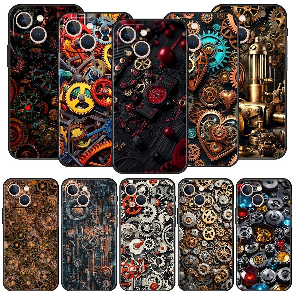 Mechanical Gear Pattern Phone Case Cover for iPhone 17 16 15 14 13 12 11 Pro Max 17 Air Plus Shockproof Soft TPU Shell Funda Bag