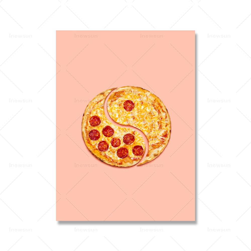Pizza Champagne Fruit Cream Poster and Print Cartoon Food Canvas Painting Wall Art Pictures Kitchen Bar Club Room Home Decor