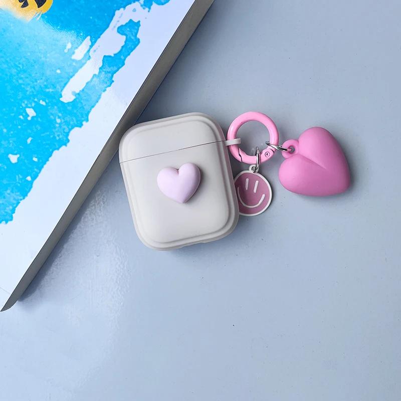 Cute 3D Heart Love Silicone Earphone Accessories Case For Airpods 4 3rd For Airpods Pro 2 1 Cover Creative Smile Ornament Keyri