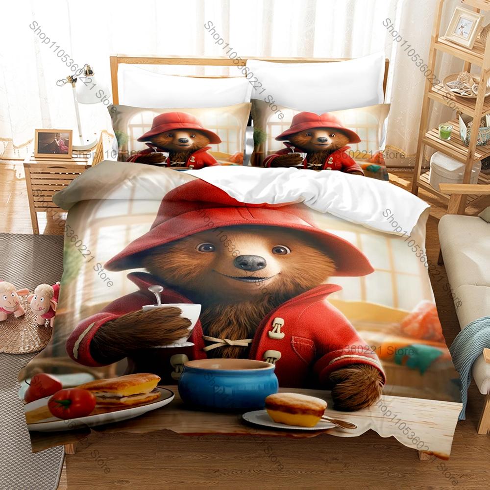 Kpop Paddington Bear Bedding Set 3 Piece Soft Microfiber Bed Set Duvet Cover Pillowcase Sheet Home Textile For Kids Room Decor