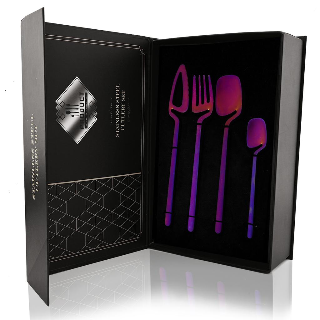 Набор столовых приборов из 24 предметов черного цвета, набор столовых приборов из нержавеющей стали 18/10, вилка, нож, ложка, набор столовых приборов, подарочная коробка, можно мыть в посудомоечной машине