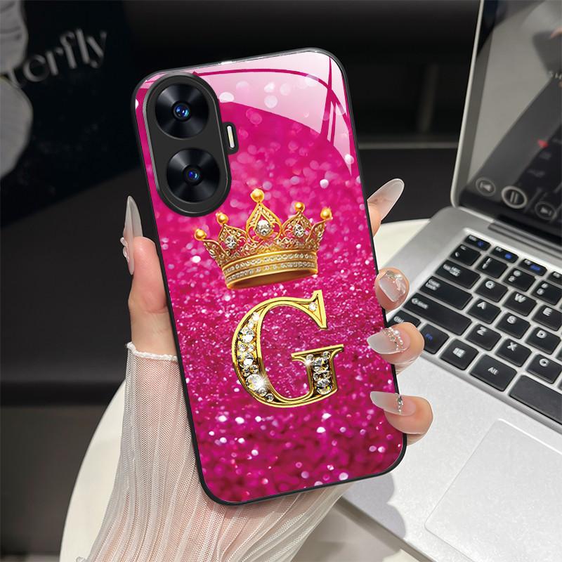 Чехол для Realme C55 4G Модные буквы Жесткие задние крышки из закаленного стекла Для Realme Narzo N55 NarzoN55 C55 RMX3710 Чехол для телефона