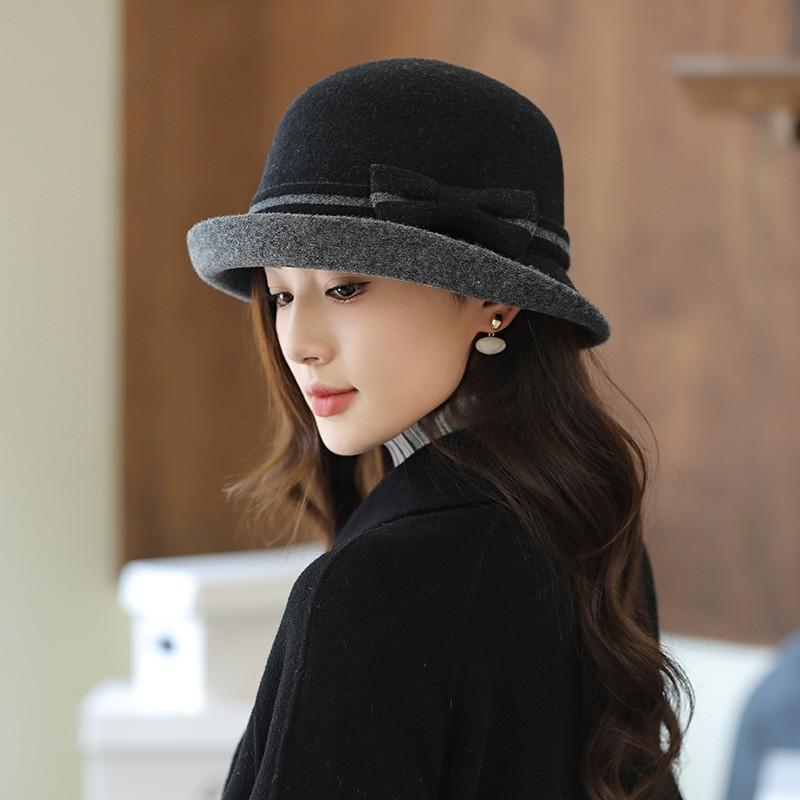Wool Bucket Hat Basin Hat Elegant Dome Autumn and Winter Hat Hat, Women's High-end Beret, Top Hat