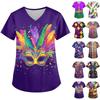 Ladies' Carnival Printed Fashion V-neck Pocket Short Sleeved Nurse's Wear And Worker's Top