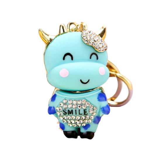 Брелок Инкрустированный Сверкающими Стразами Дизайн Коровы Цепочка для Ключей Декоративный Брелок на Удачу Аксессуар для Сумок Кошельков Машин