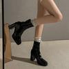 2024 Дизайнерская Зимняя Обувь Супер Высокий Каблук Щиколотка Женщины Квадратный Носок Челси Модные Новые Тренд Ходьба Готика Zapatos Femme