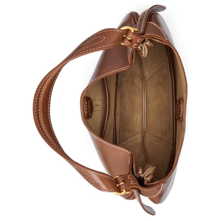 Polo Ralph Lauren Сумка через плечо Polo ID с золотой фурнитурой из кожи, форма «пельмень», маленькая, женская, коричневая WAPOBAG02V20147200