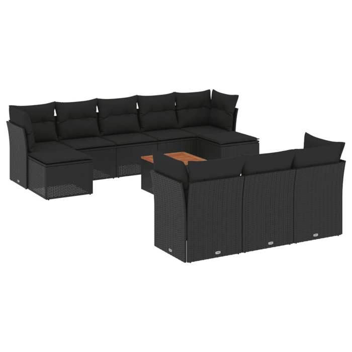 VidaXL Salon de Jardin avec Coussins 11 pcs, Canapés de Terrasse, Ensemble de Meubles de Patio, Mobilier d'Extérieur, Noir 3223878