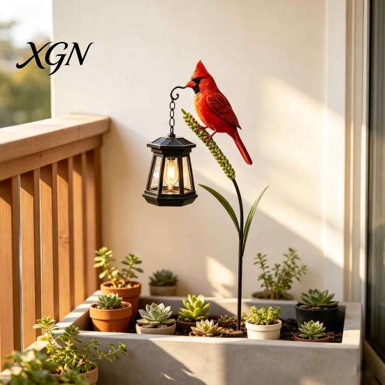 Colorful Hand Painted Garden Art Solar Light, Red Bird Lantern, Outdoor Stake Yard Decor, Unique Backyard Decorative Figurines Warm Glow Lantern