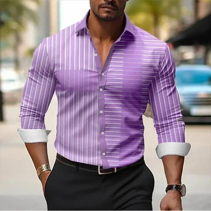 Striped Color Blocked Long Sleeved Shirt for Men In Spring Simple Solid Color Shirts Men’s