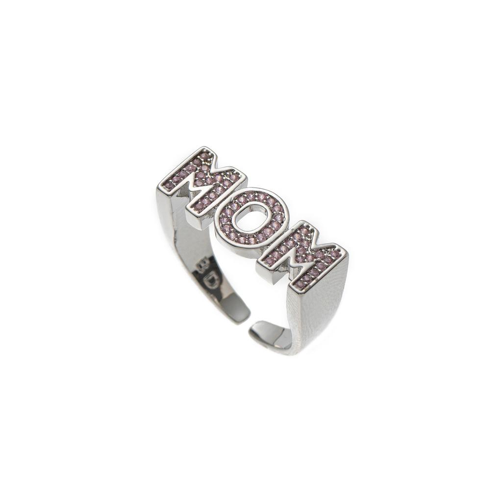 Ring Full Diamond Mom Ring Zircon Letter Ring Mom Mother'S Day Gift Jewelry Female