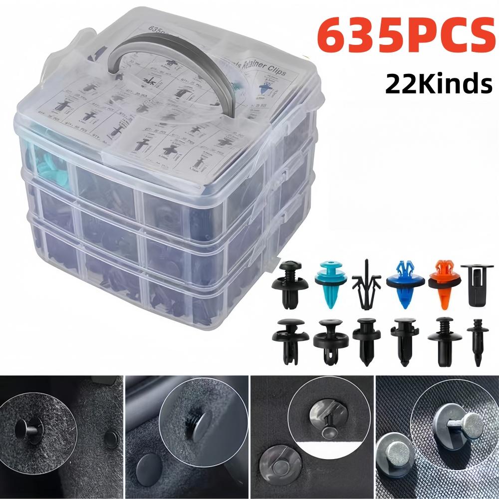 635PCS Automotive Plastic Fastener Kit for Door Trim Panel Bumper Fender Grille Radiator Cover Retainer 45 Tool Trim Removal Set
