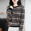 A New Thin Round-neck Base Layer for Women's Loose Autumn and Winter with Contrasting Color Striped Knitted Sweater