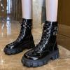 Thick-soled Martin Boots for Women 2025 Autumn and Winter New Trendy Ins British Style Handsome Patent Leather Warm White Locomotive Boots for Women