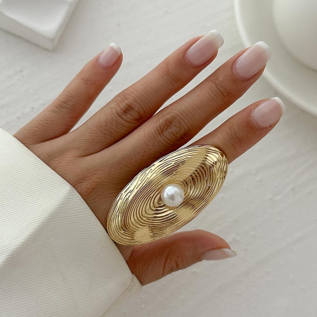 Jewelry, Irregular Hollow Wound Imitation Pearl Ring, Wind Niche Alloy Open Ring