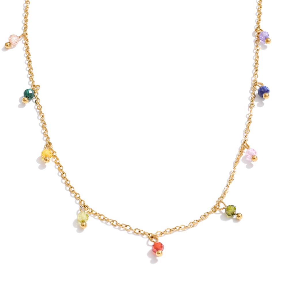 Yhpup Stainless Steel Colorful Cubic Zirconia Drop Chic Collar Necklace Tarnish Resistant Y2K Stylish PVD Jewelry Waterproof