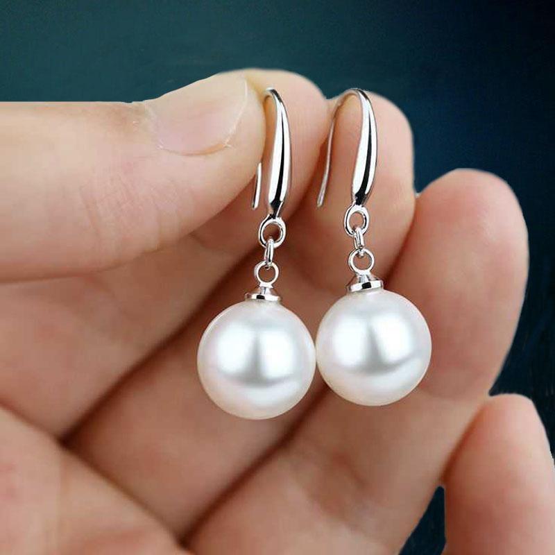 Fashion Silver Waterdrop Imitation Pearl Drop Earrings Elegant Shiny Round Faux Pearl Dangle Earrings For Women Daily Party Jewelry