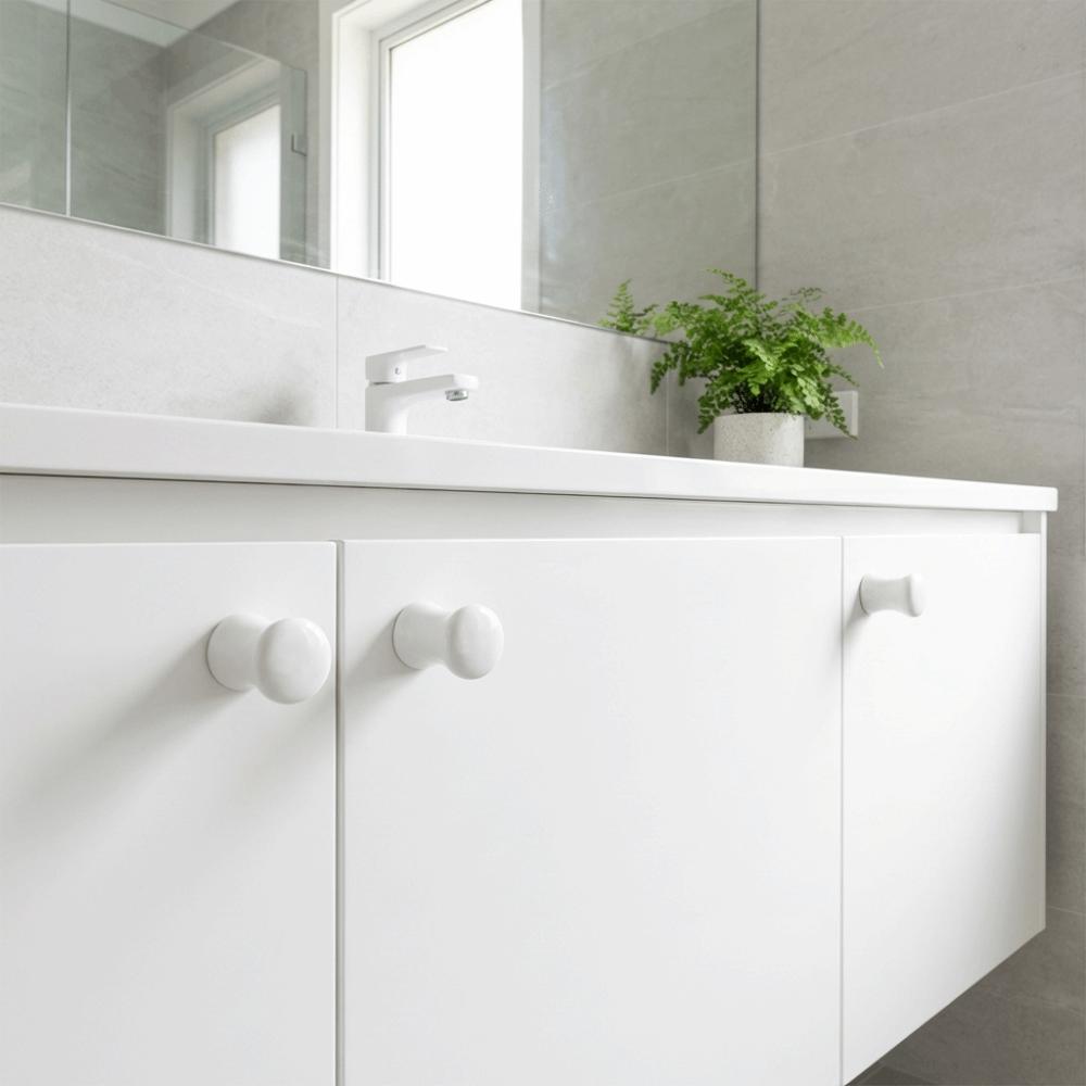 2pcs/bag White Ceramic Round Cabinet Knobs Simple Design Furniture Hardware  Drawers