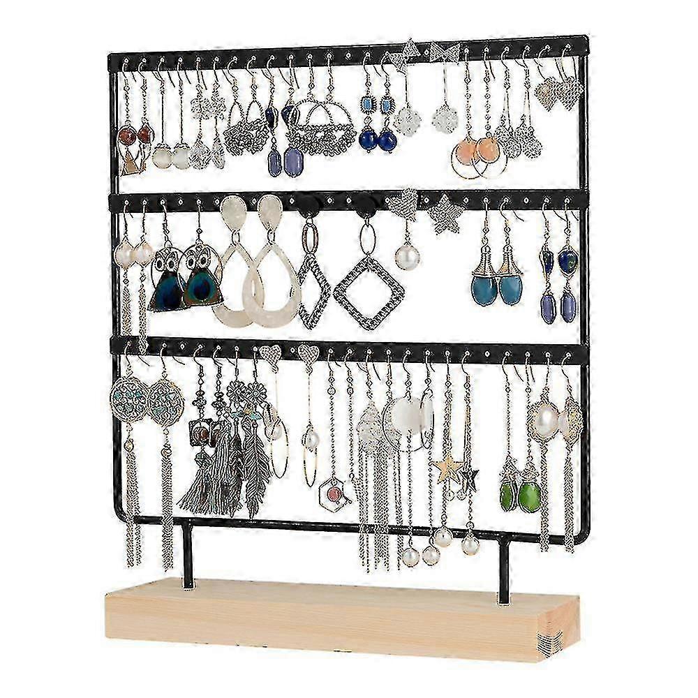 3-Tier 72-Hole Earring Stand, Wooden Base, Jewelry Display Storage Rack