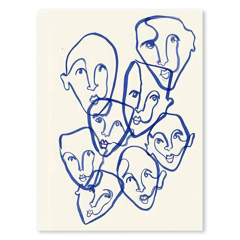 Абстрактная Синяя Геометрическая Линии Лица Холст Картина Кривая Девушка Ваза Голубь Настенное Искусство Постеры Принт Картина Скандинавская Спальня Домашний Декор