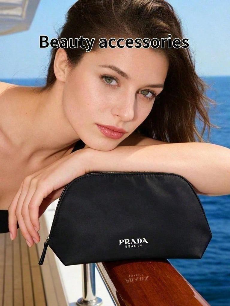 Prada Черная Нейлоновая Сумка-Косметичка, Женская Портативная Косметичка на Молнии, Дорожная Сумка-Органайзер для Туалетных Принадлежностей