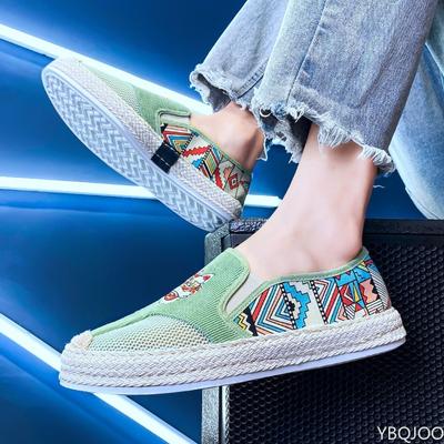 Модные летние мужские парусиновые туфли Ice Silk Mesh Shoe Lazy Shoes Повседневная обувь Slip-on Hemp Shoes Граффити Эспадрильи Мужская обувь на плоской подошве Новые