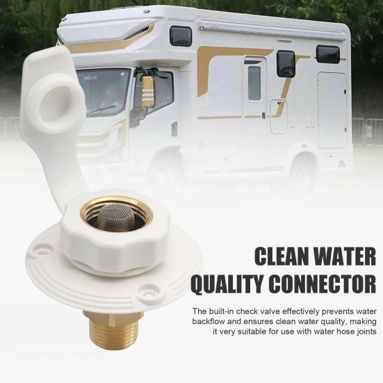 RV Water Inlet Adapter 3/4 NH To 1/2 NPT Thread with Check Valve Lead-Free Brass Food-Grade Silicone Water Valve for Campers Trailers