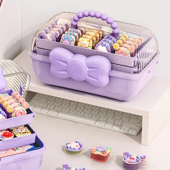 Hair Accessories Storage Box with Handle Large Capacity 3 Layers Design Dustproof Organizer Box Jewelry Hair Clips Container