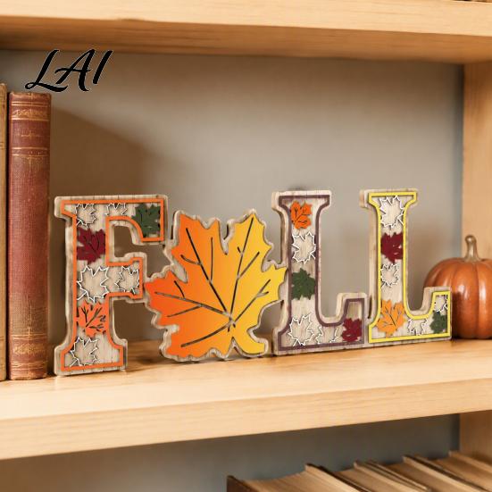 Thanksgiving Tiered Wooden Tabletop 4Pcs/Set Fall Tray Decor Signs, Autumn Maple Leaf Letter Decorations