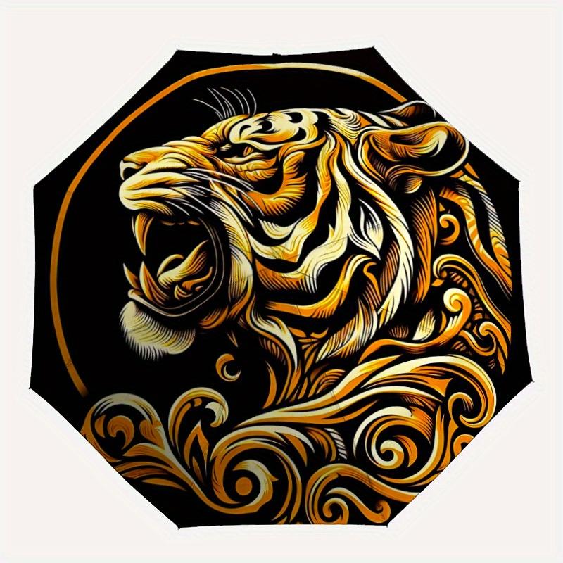 1pc Tiger Swirls Automatic Open/close, Heavy-Duty Iron Frame & 8-Rib structure, Compact Folding Umbrella for Women/Men, All-Season Travel,  157