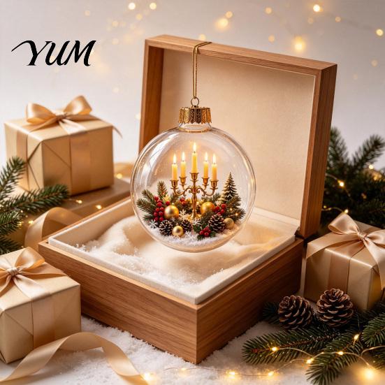 Transparent Christmas Tree Decor 3D Acrylic Faux Crystal Ball Ornament, Lighted Reindeer Sleigh Luminous Ornaments Snow Scene Hanging for Tree,