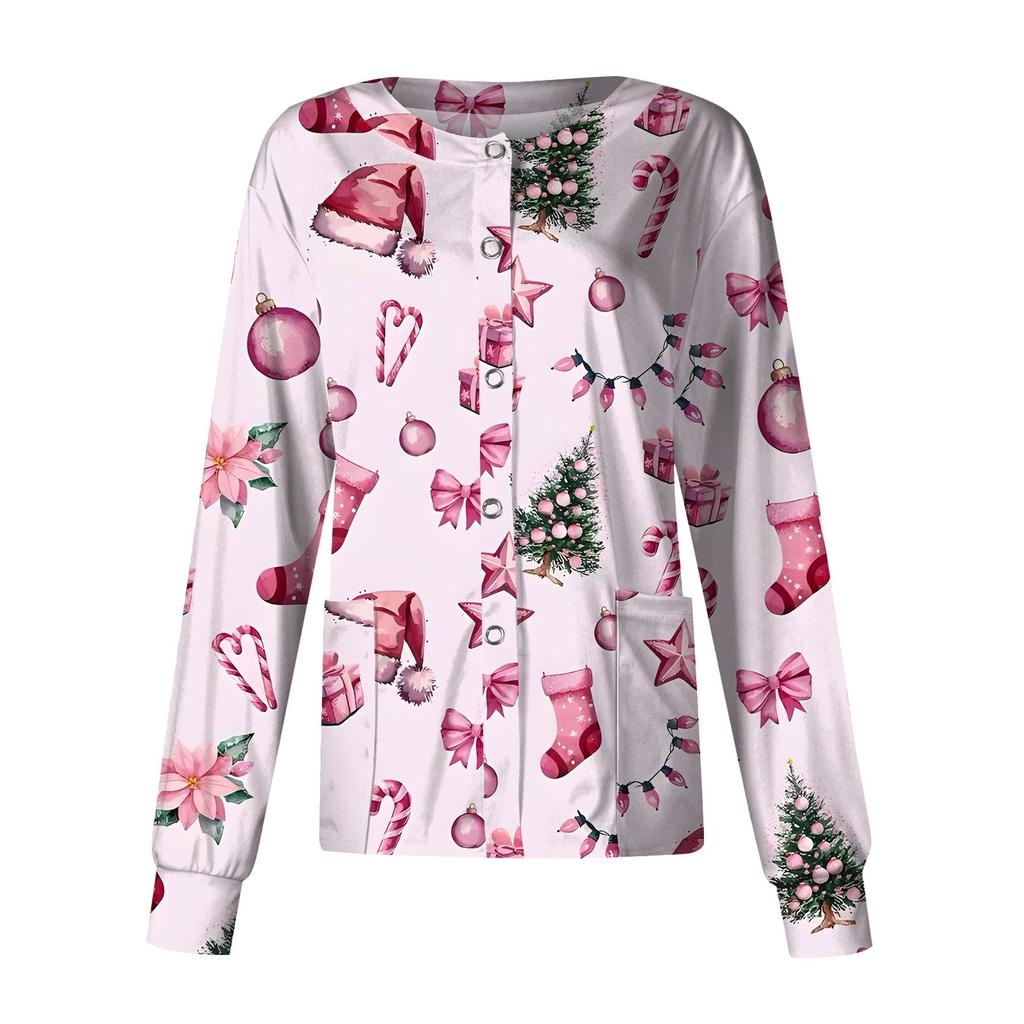 Женская повседневная модная однобортная куртка с длинным рукавом и стоячими лацканами с рождественским принтом, защитная рабочая куртка