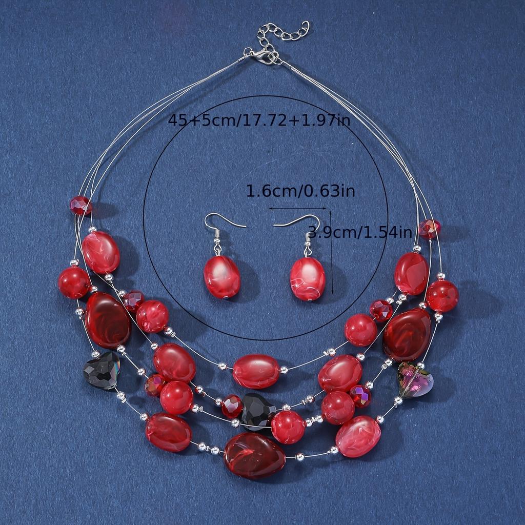 Летний комплект украшений в стиле бохо-шик из 3 предметов — разноцветное ожерелье и серьги из бисера, идеально подходит для вечеринок и отпуска