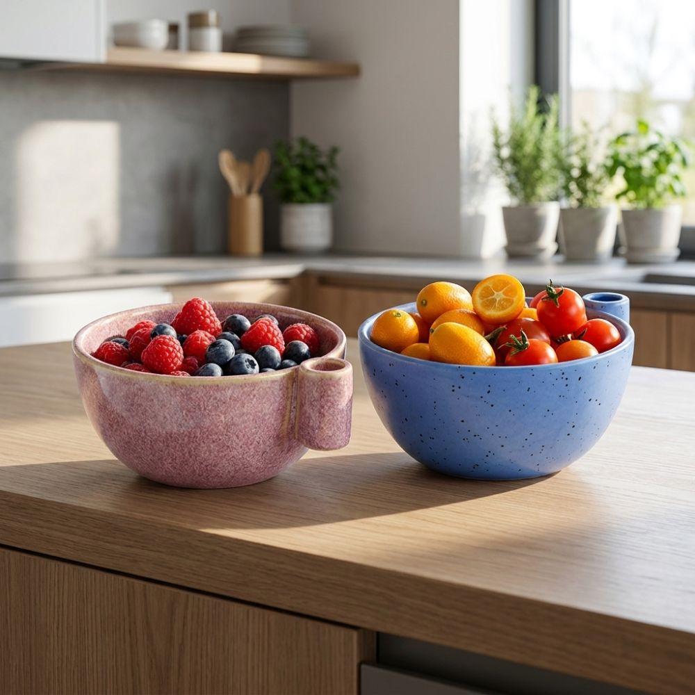 Ceramic Berry Swirl Washing Bowl Drain Spout Berry Strainer Basket Cleaning Vegetables
