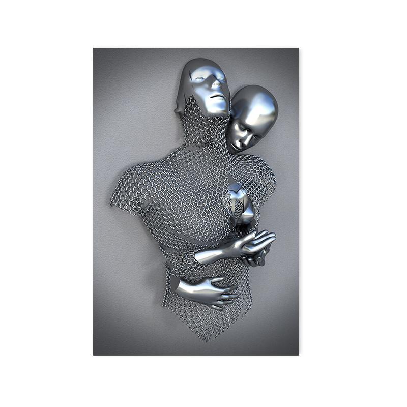 3D Любовь Сердце Серая Металлическая Фигура Статуя Холст Картина Плакаты и принты Современные Настенные Художественные Фотографии для Гостиной Домашний Декор