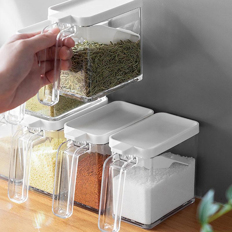 Multifunctional Stackable Kitchen Seasoning Container, Push-on Lid with Visible Sealing Lid Thickened Seasoning Container