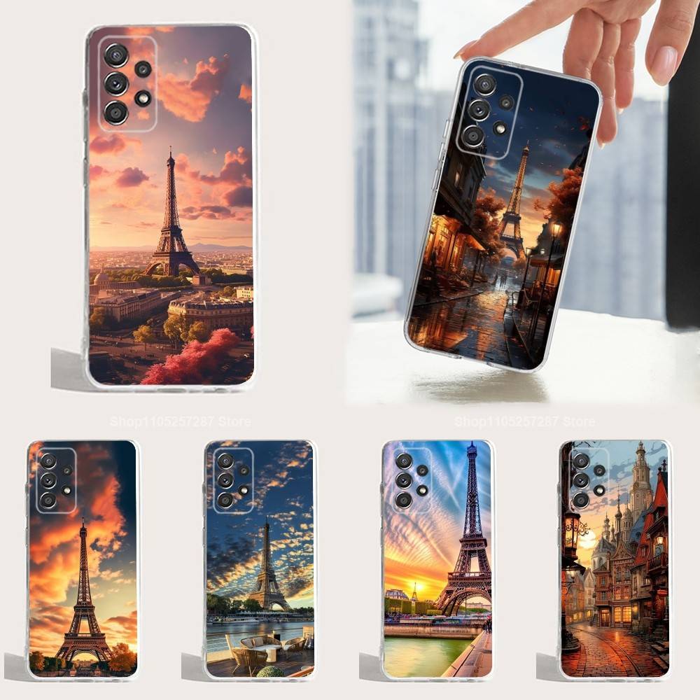 Eiffel Tower landscape Phone Case For Samsung A51,71,30,S21,10,20,Ultra,FE,Lite, S22,23,9,PIus,Transparent, Silicone