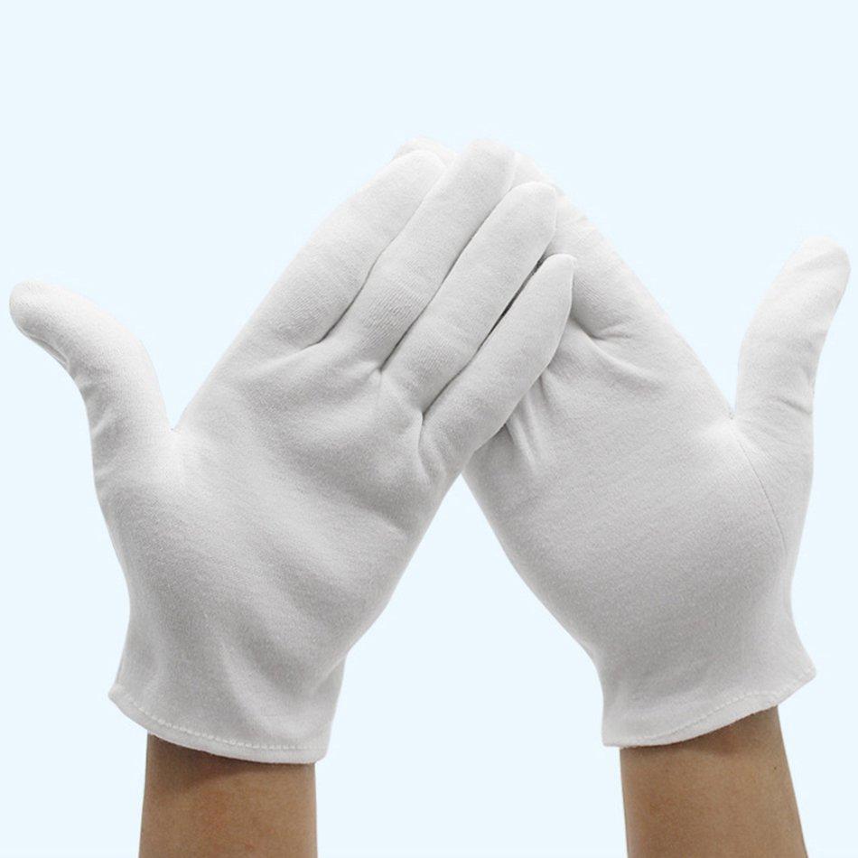 Белые мужские и женские этикетные белые хлопковые перчатки с полным пальцем, варежки для официантов/водителей/ювелирных изделий/рабочих, спортивные перчатки