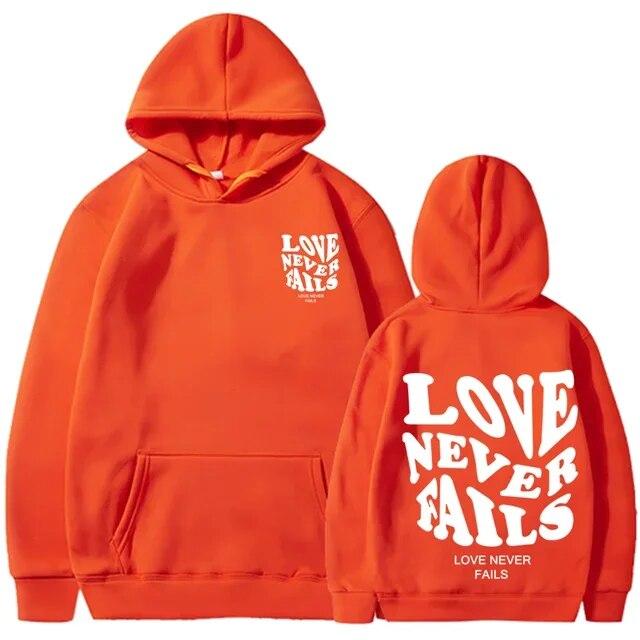 Love Never Fails Print Letter Hoodies Unisex/Women Sweatshirt Black Autumn Vintage Oversized Harajuku Loose Tops Casual Pullovers
