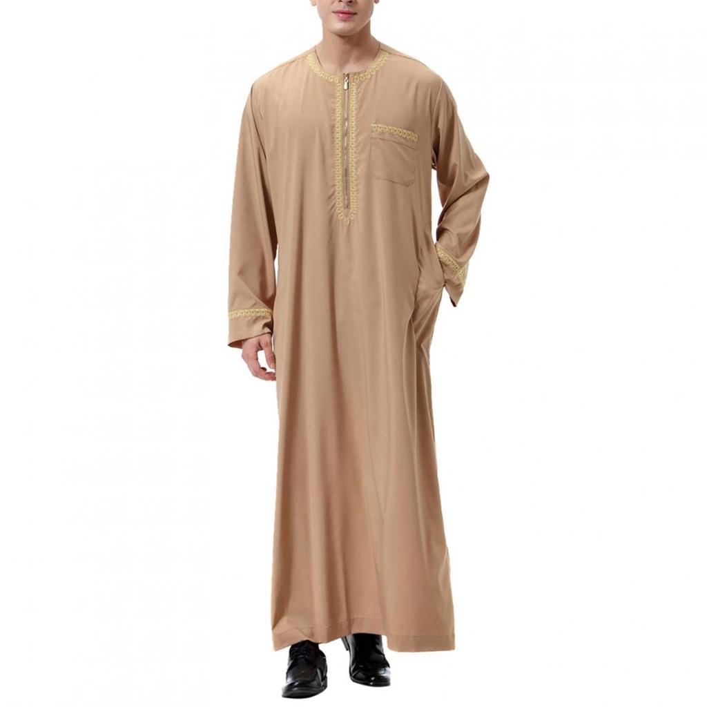Men's Muslim Shirt Print Kaftan Islamic Royalty Dubai Robe O-Neck Long Sleeve Retro Tunics Abaya Loose Kandoura