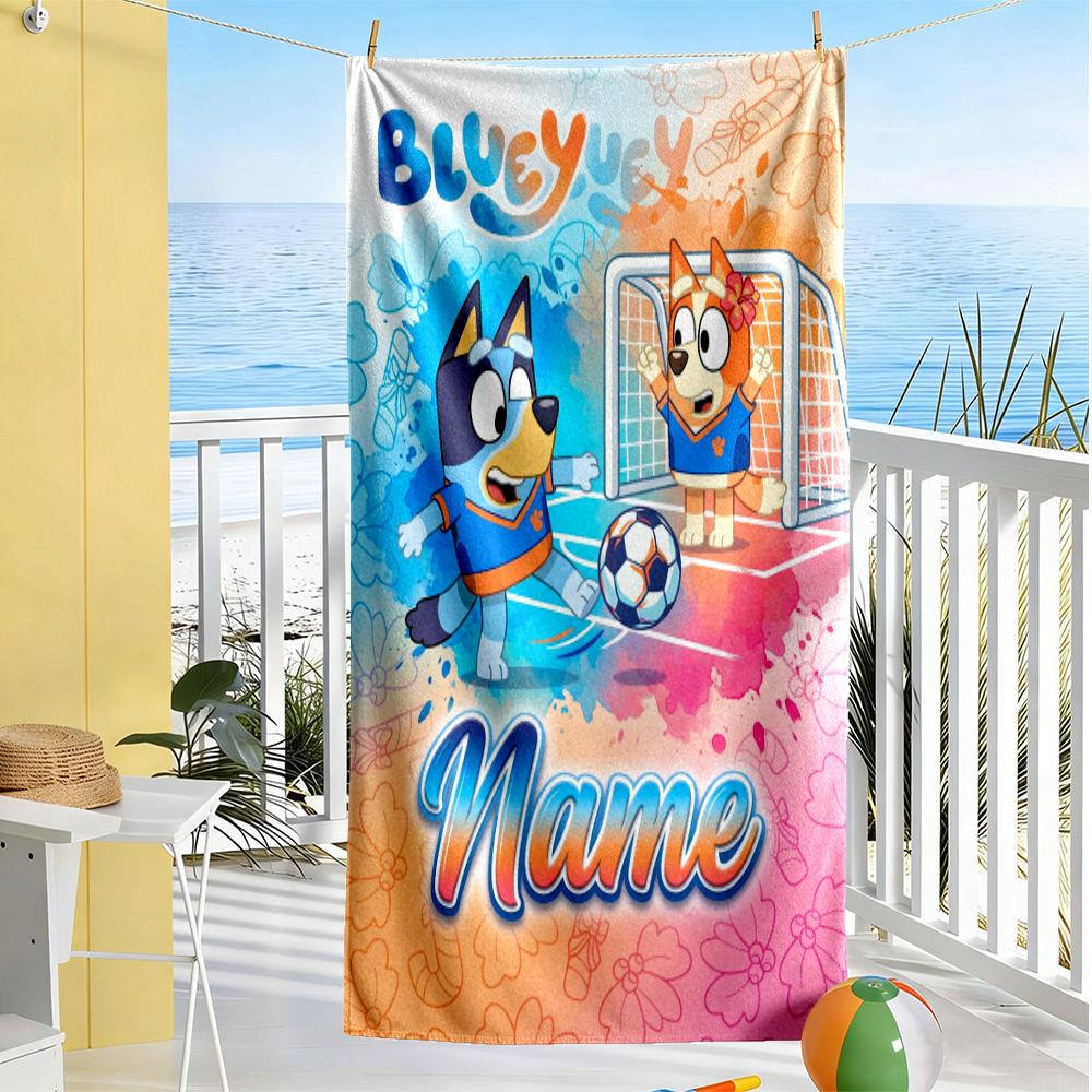 Bluey Scores Again! Personalized Name Beach Towel Soft Durable Quick-Dry